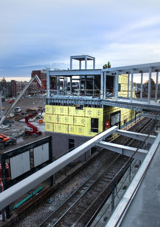 Gypsum board installation at head house (November 21, 2018)