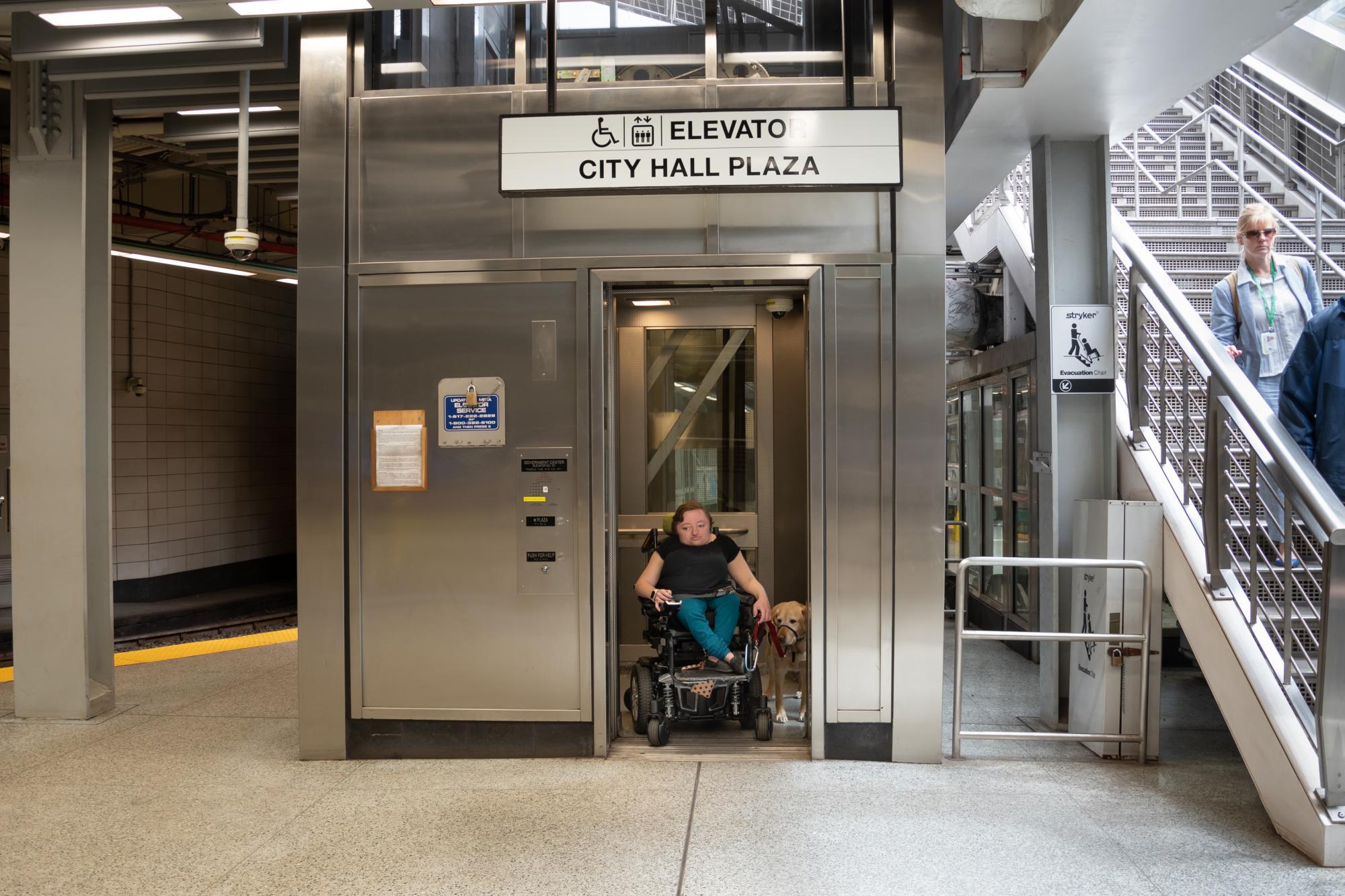 customer exiting elevator at government center