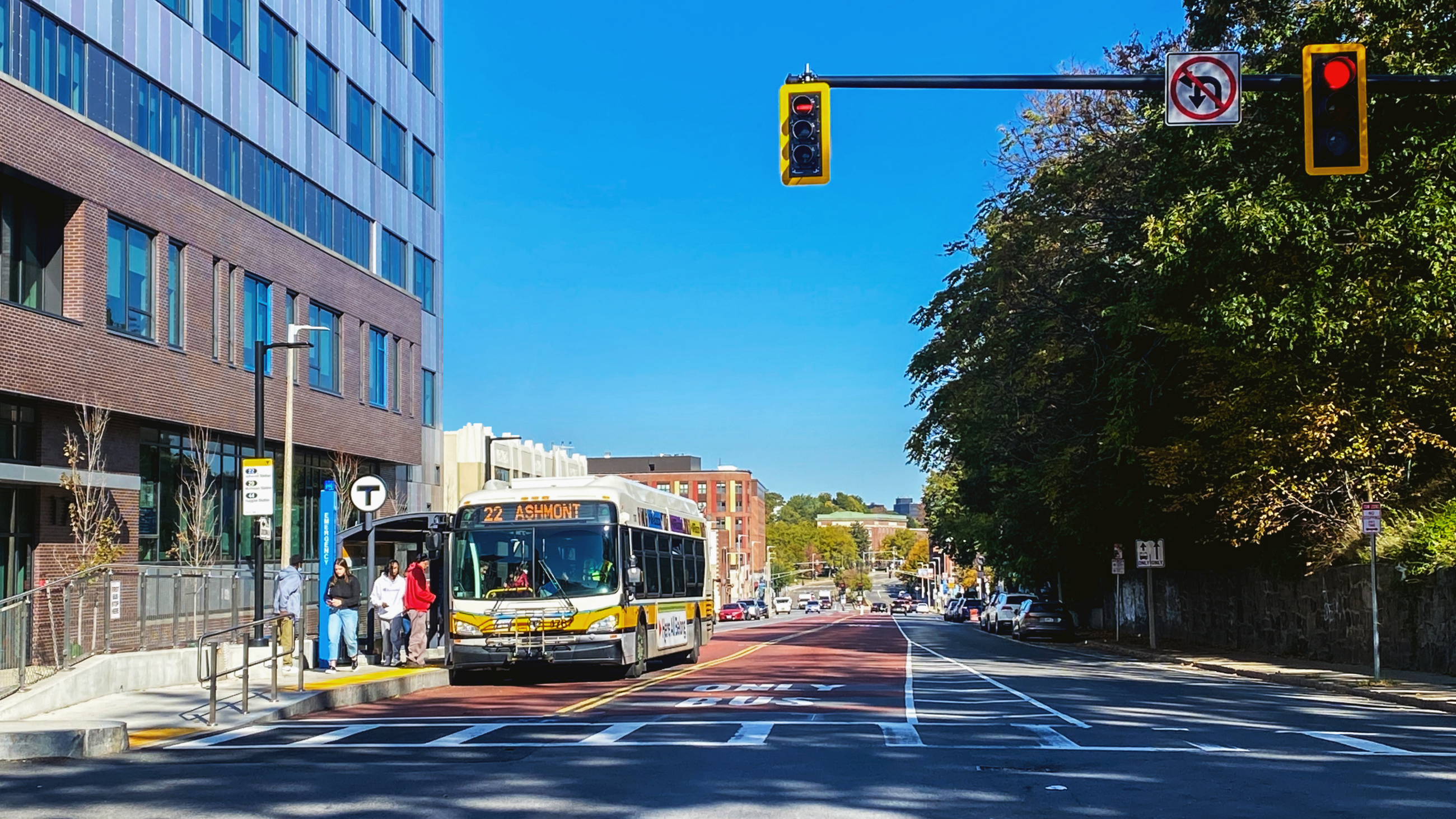 a bus stopped on Columbus Ave