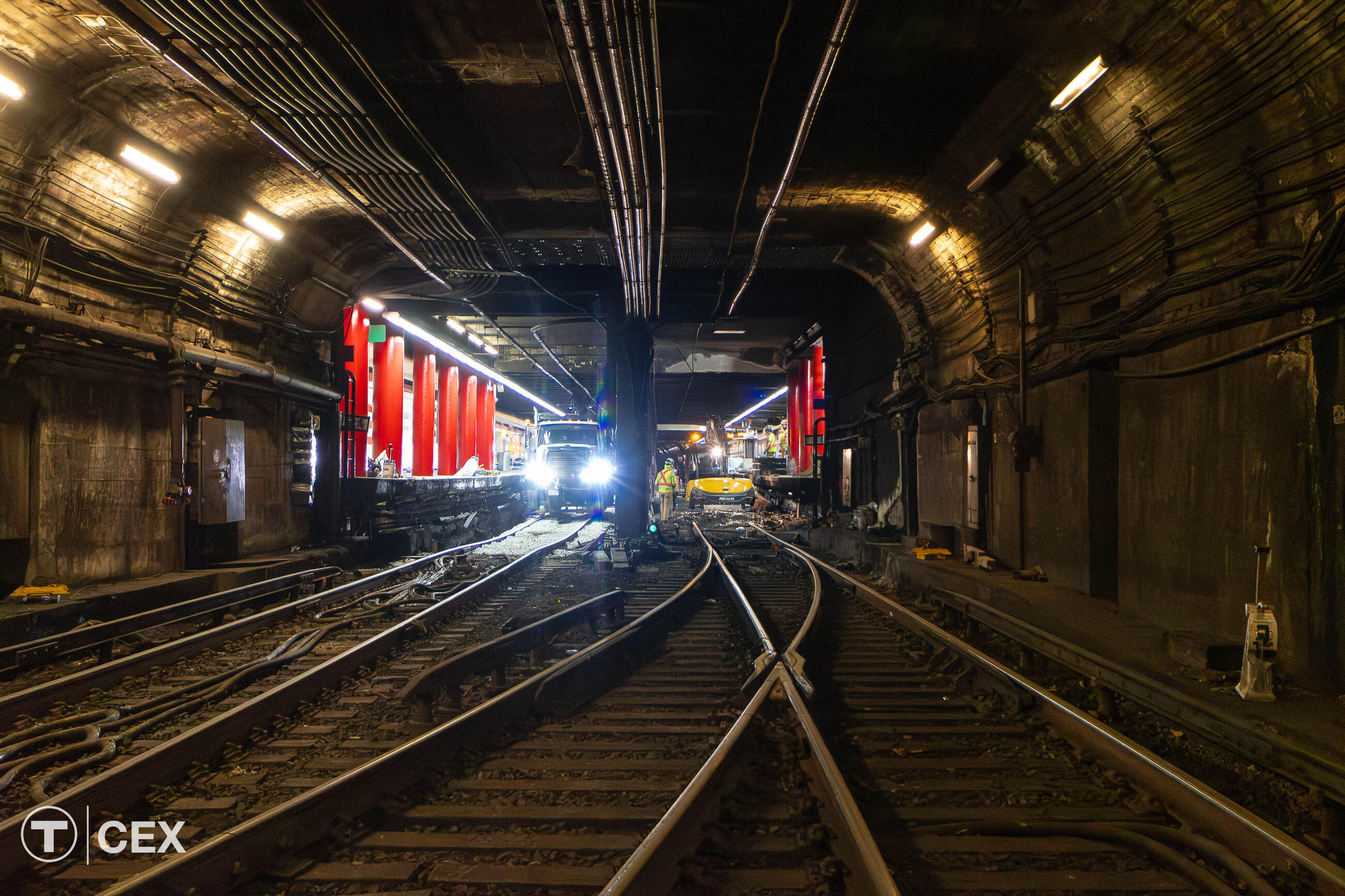 Crews performed track work and more along the Red Line. Complimentary photo by the MBTA Customer and Employee Experience Department.